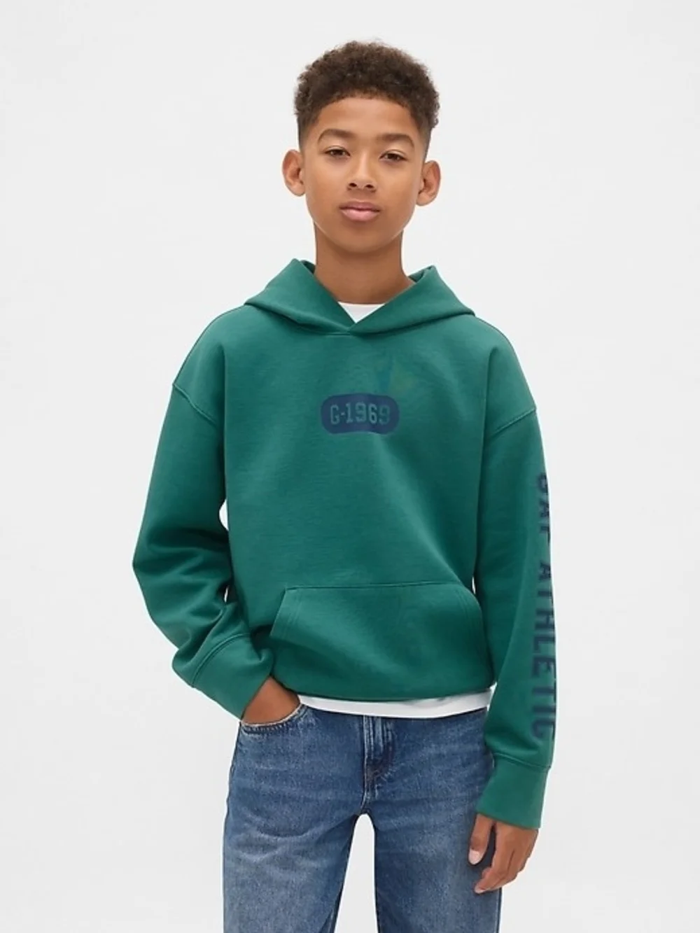 GAP Green Hooded Sweatshirt with Navy Print
